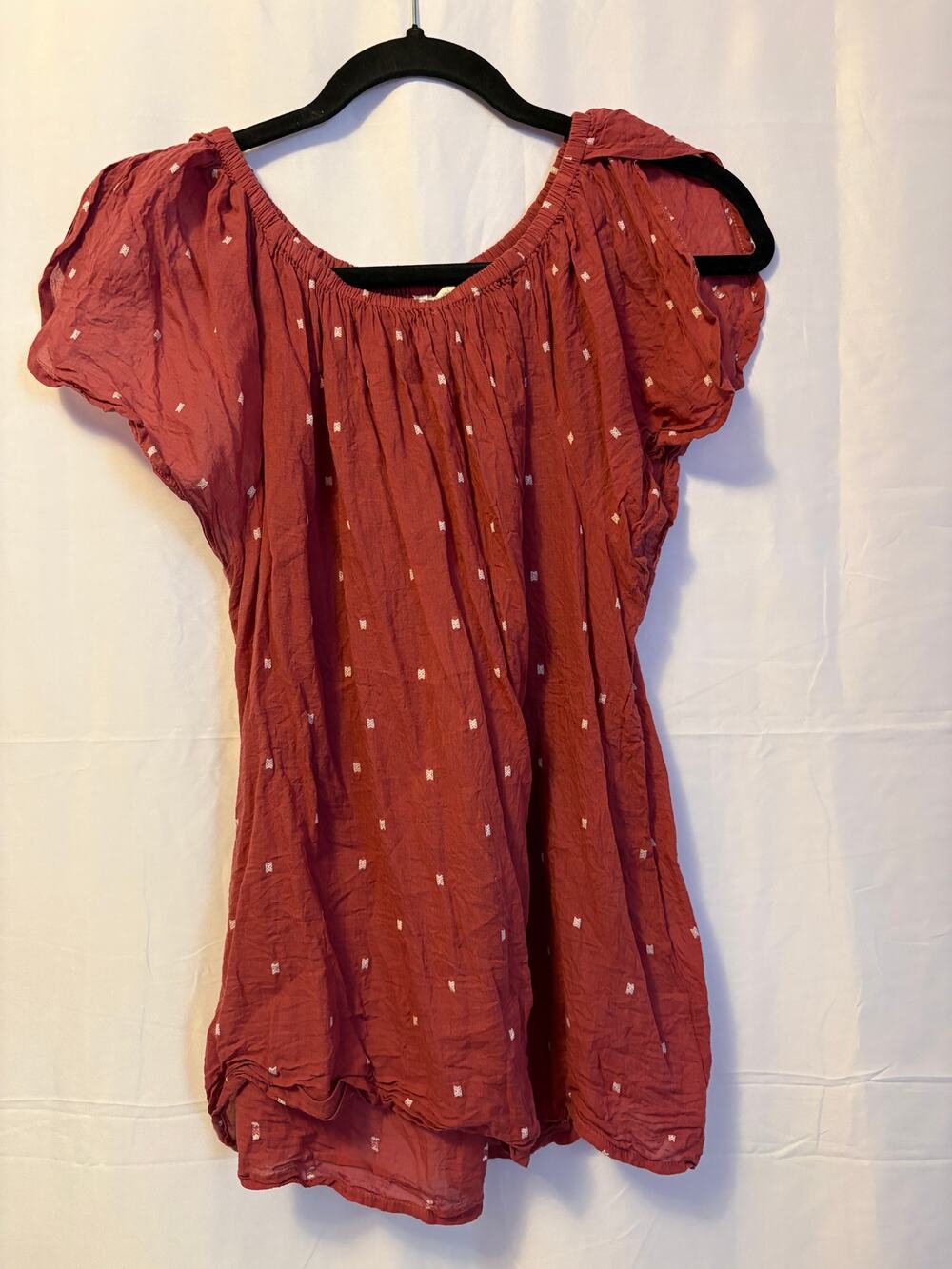 Caslon Ruched Top Cotton Burnt Orange Slit Flutter Sleeve Sz M